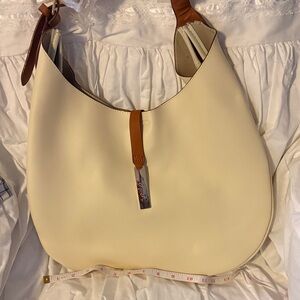 Cream and Tan Shoulder Bag by loulu vegan leather nwot